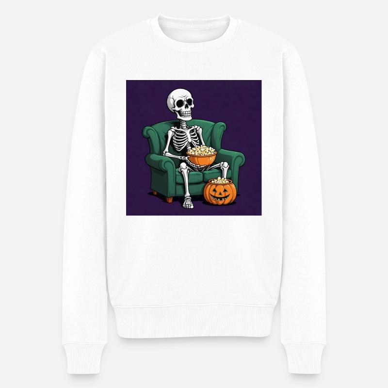 Skelett Coach Popcorn Halloween Geschenk Lustig - Männer Premium Bio Pullover - Weiß