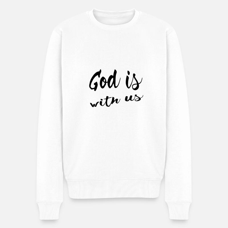 Christliche Sprüche / Gott ist mit uns - Männer Premium Bio Pullover - Weiß