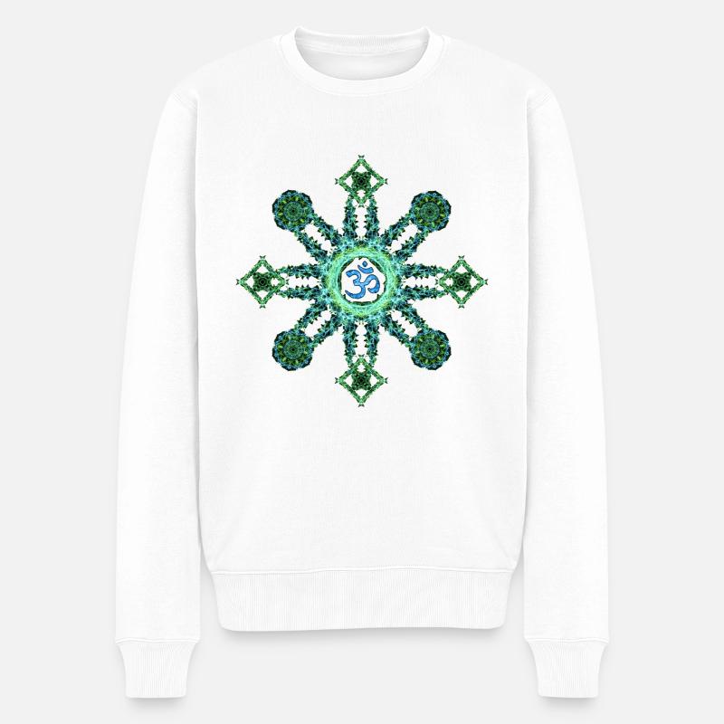Blue/Green Om - Männer Premium Bio Pullover - Weiß