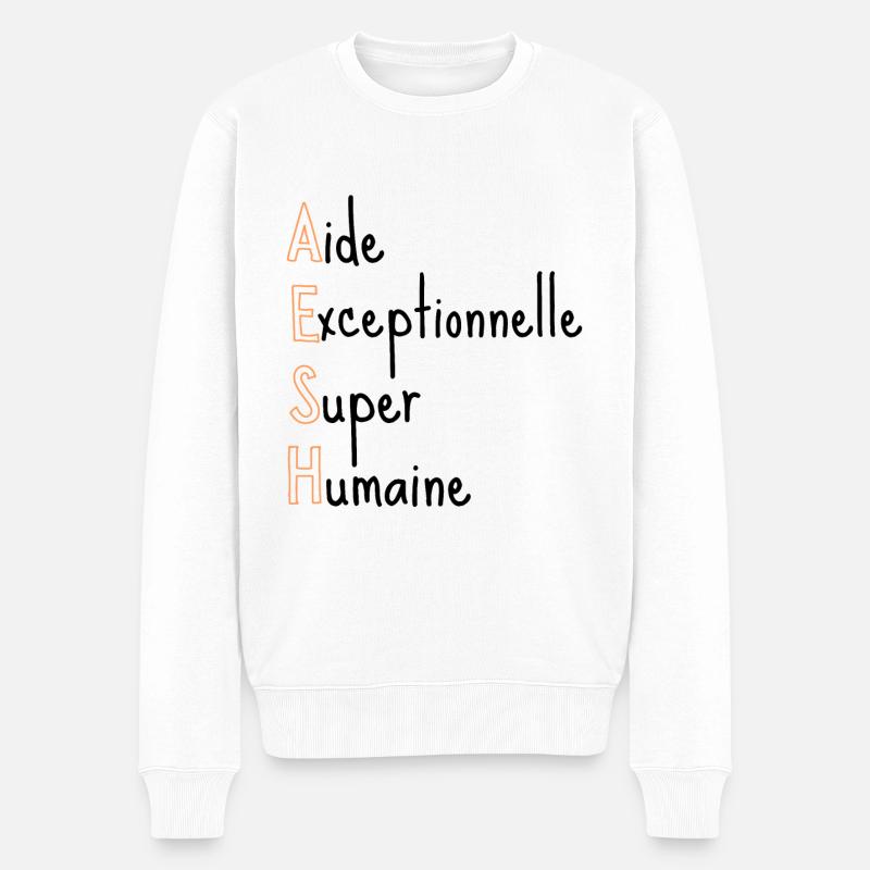 AESH Aide Exceptionnelle Super Humaine - Pull Premium bio Homme - blanc