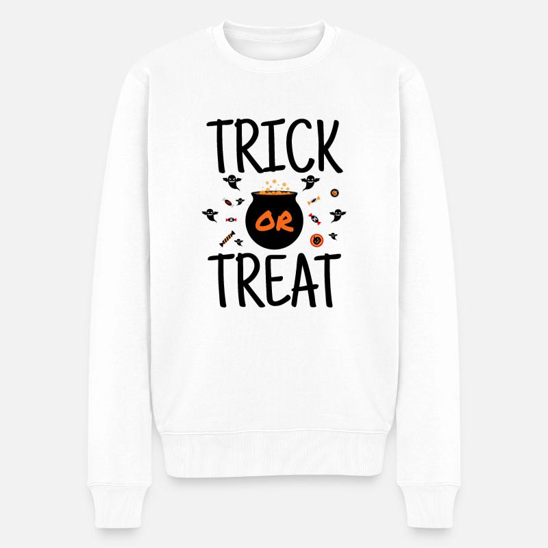Trick Or Treat - Halloween Süssigkeiten Streiche - Männer Premium Bio Pullover - Weiß