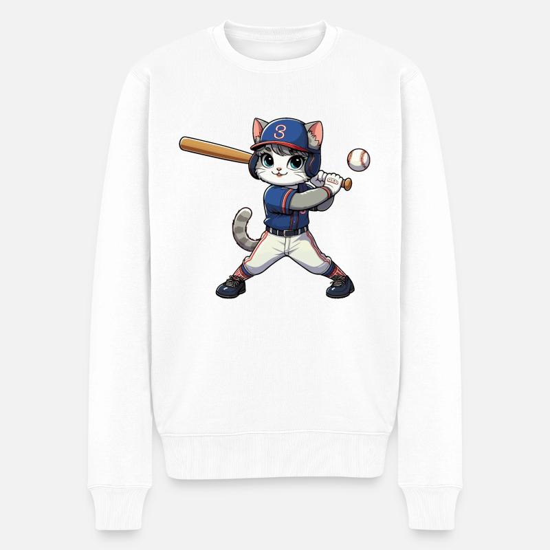 Sportkatze: Baseballspieler - Männer Premium Bio Pullover - Weiß