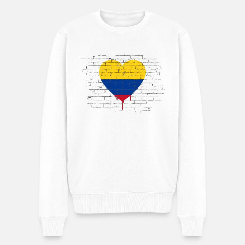 Drapeau Colombie Cœur Drapeau colombien - Pull Premium bio Homme - blanc