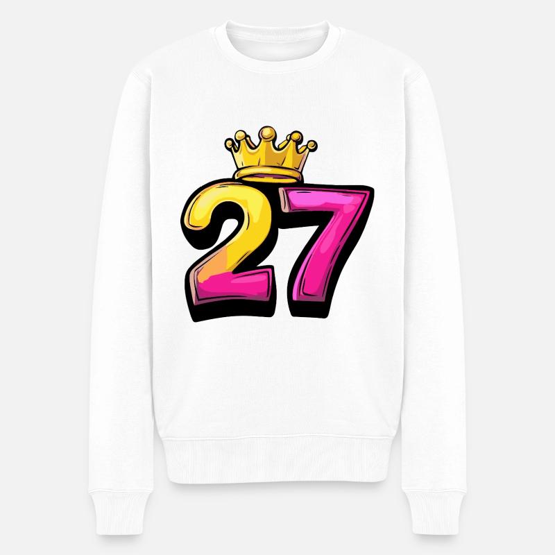 27 Zahl Krone - Männer Premium Bio Pullover - Weiß