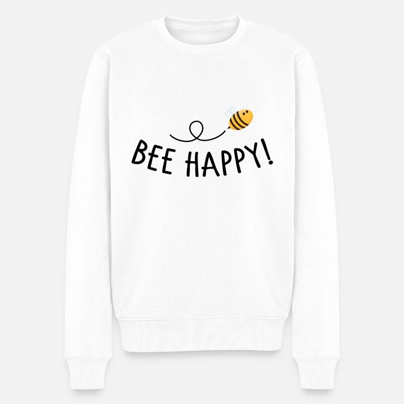 Bee happy - Männer Premium Bio Pullover - Weiß