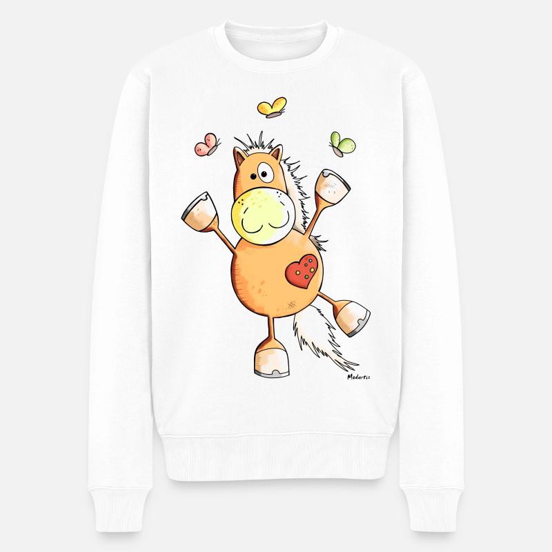 Cheval avec des papillons - Pull Premium bio Homme - blanc