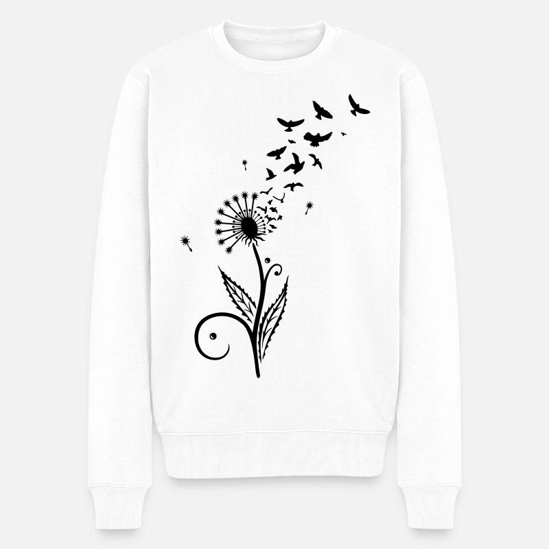Pusteblume mit Vogelschwarm. - Männer Premium Bio Pullover - Weiß