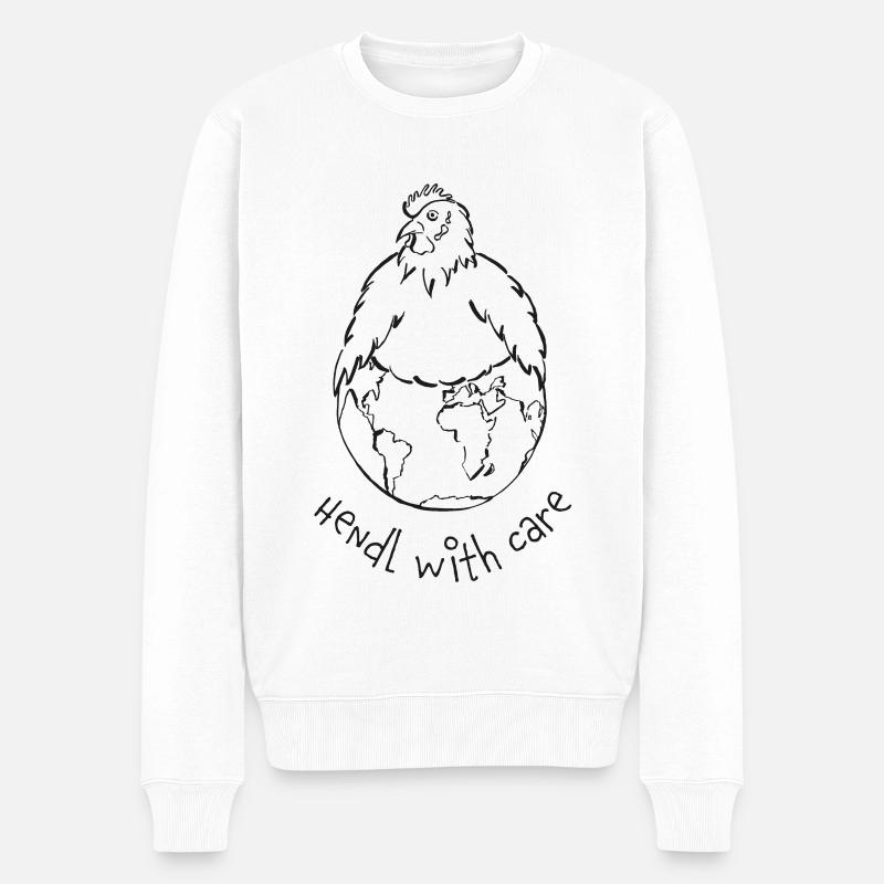 Hendl with care, Huhn brütet auf Erde - Männer Premium Bio Pullover - Weiß