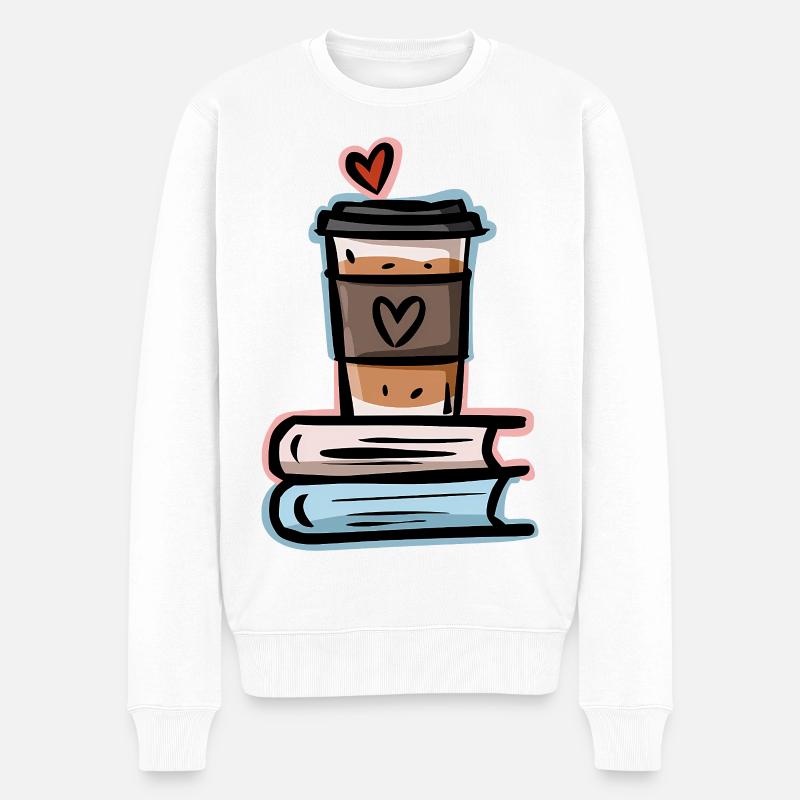 Kaffee und Bücher - Männer Premium Bio Pullover - Weiß