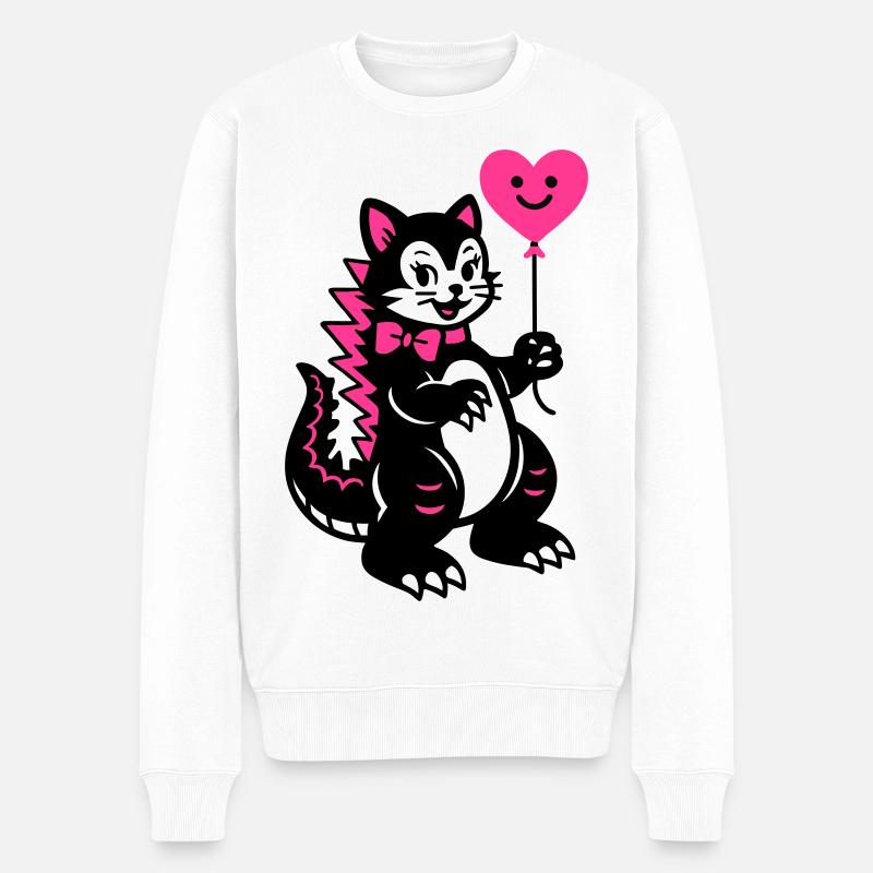 Monster Cat Pink - Männer Premium Bio Pullover - Weiß