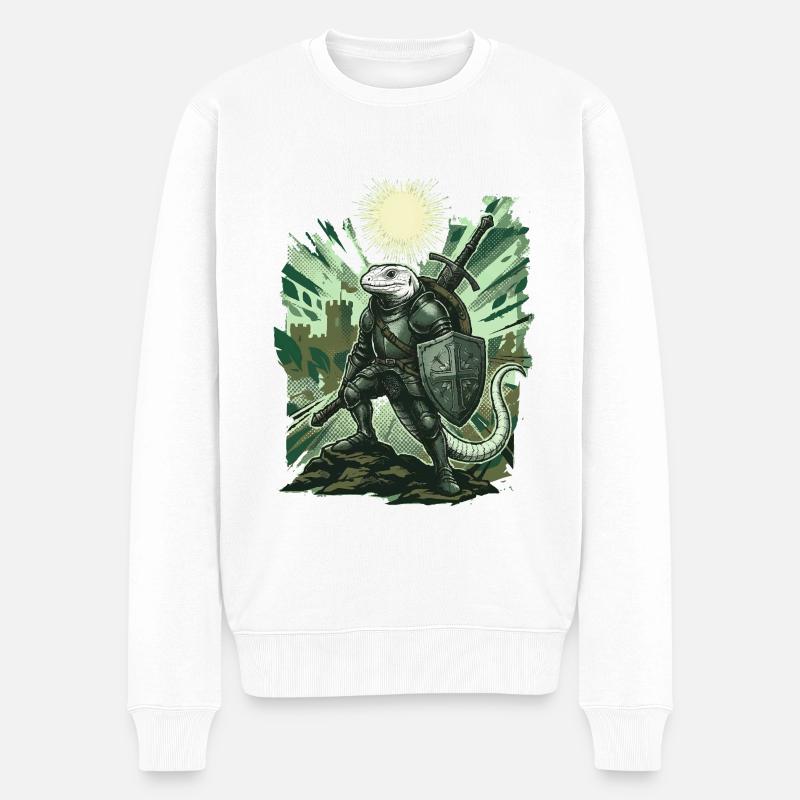 Lézard chevalier médiéval au soleil - Pull Premium bio Homme - blanc