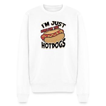 Ich bin nur wegen der Hotdogs hier - Dackel - Männer Premium Bio Pullover - Weiß - Vorne - Thijin (182cm)