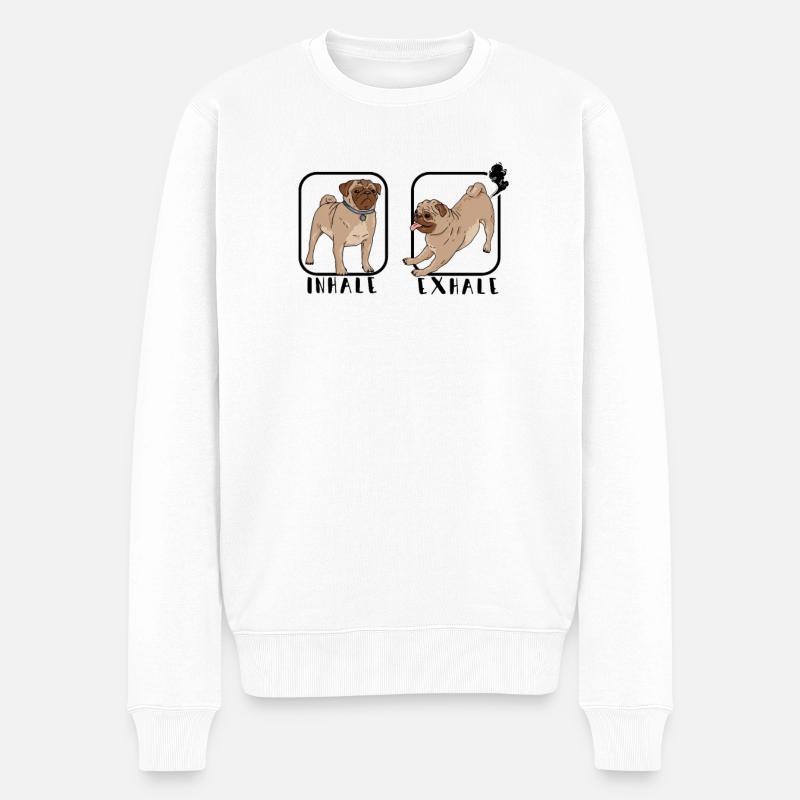 Einatmen Ausatmen - Mopsliebhaber - Männer Premium Bio Pullover - Weiß