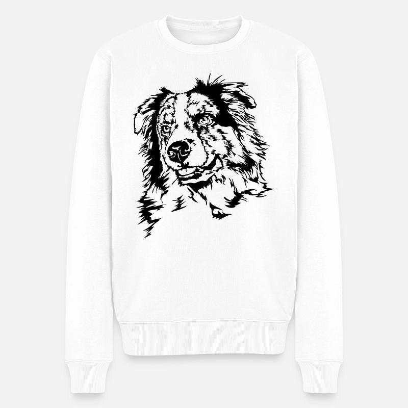 AUSTRALIAN SHEPHERD merle Portrait Wilsigns - Pull Premium bio Homme - blanc