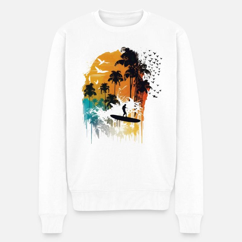 Aquarelle Surfeur - Pull Premium bio Homme - blanc