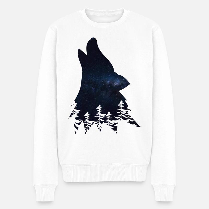 Wolf silhouette - Männer Premium Bio Pullover - Weiß