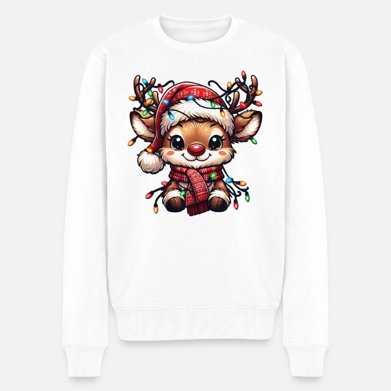 "Festive Fawn Lights" - Männer Premium Bio Pullover - Weiß