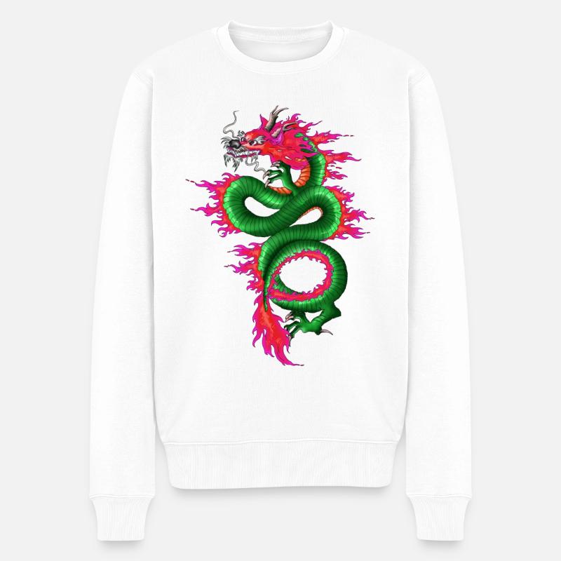 Drache Grün Pink - Männer Premium Bio Pullover - Weiß