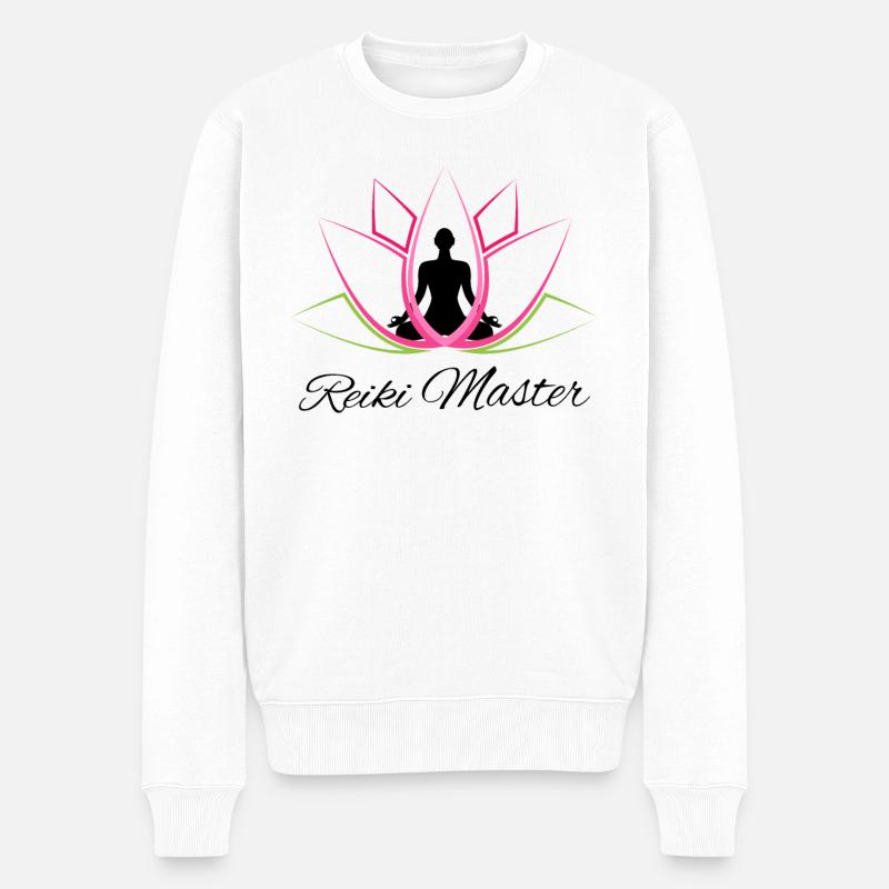 Reiki Meister Geschenk Lotus | Reiki Heiler - Männer Premium Bio Pullover - Weiß