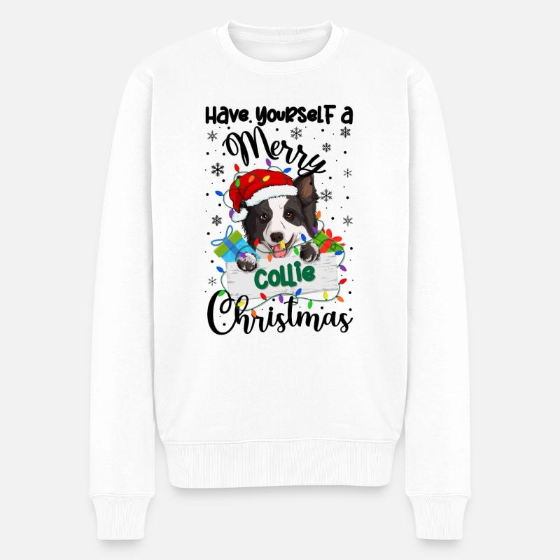 Border Collie Noël Border Collie Cadeaux de Noël - Pull Premium bio Homme - blanc