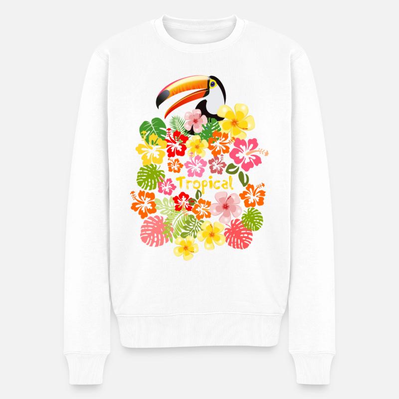 Toucan d'été fleurs fleurs d'hibiscus à Hawaii - Pull Premium bio Homme - blanc
