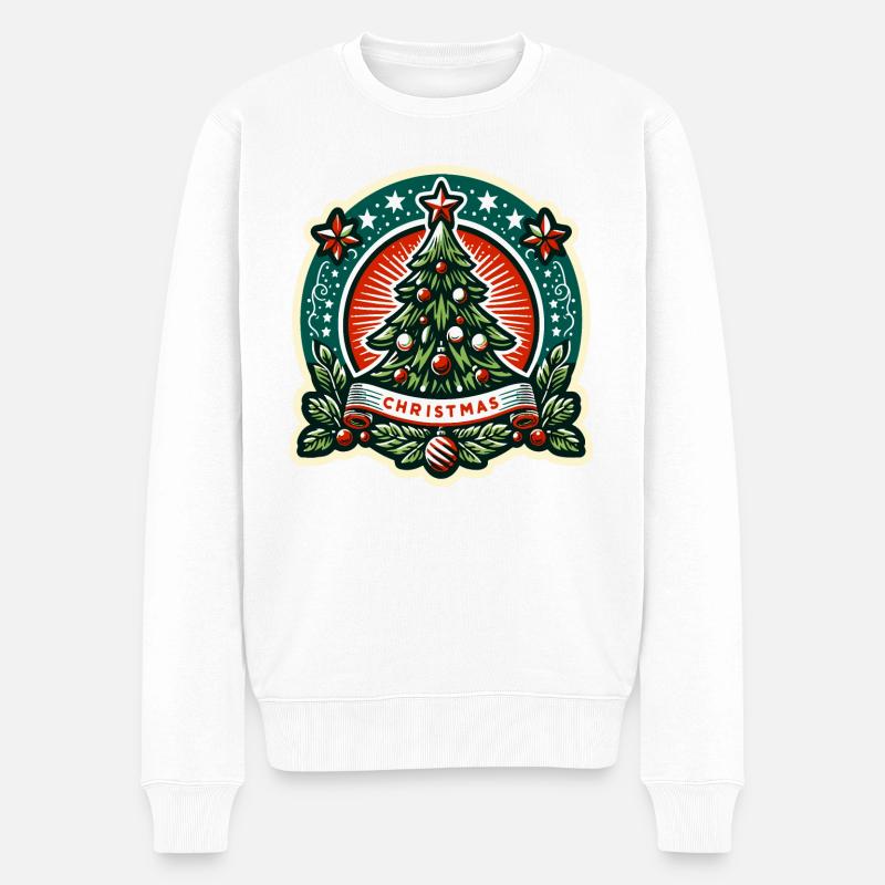 Vintage-Weihnachtsbaum-Abzeichen - Männer Premium Bio Pullover - Weiß