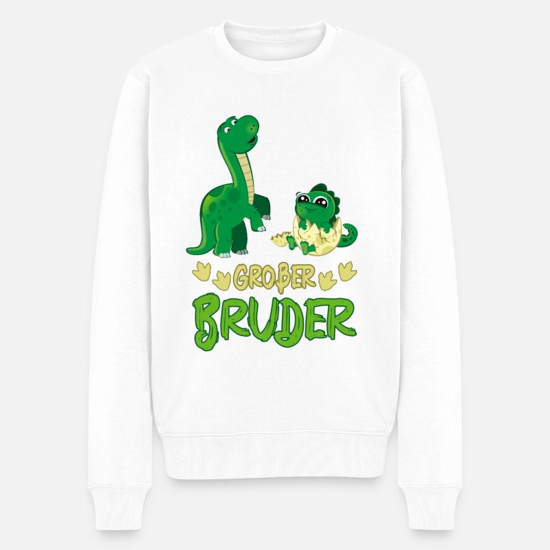 Großer Bruder Dino Dinosaurier - Männer Premium Bio Pullover - Weiß