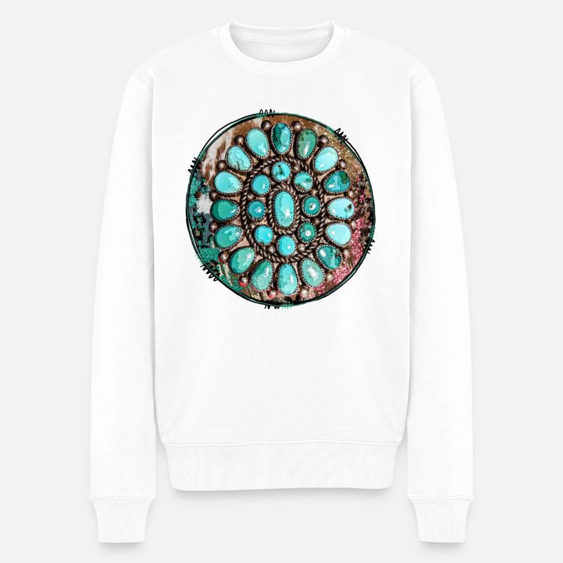 Türkisfarbener westlicher Edelstein - Männer Premium Bio Pullover - Weiß