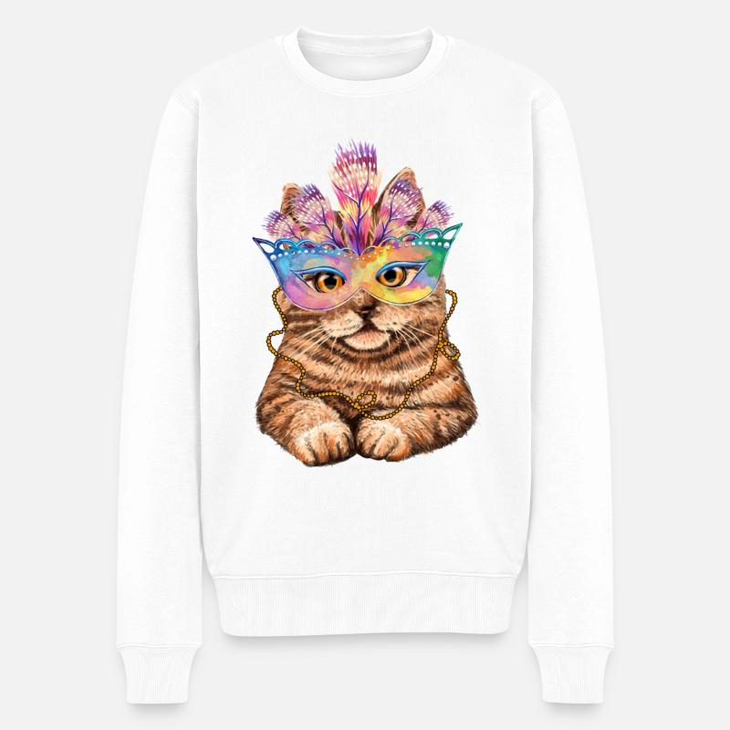 Karneval Katze - Männer Premium Bio Pullover - Weiß