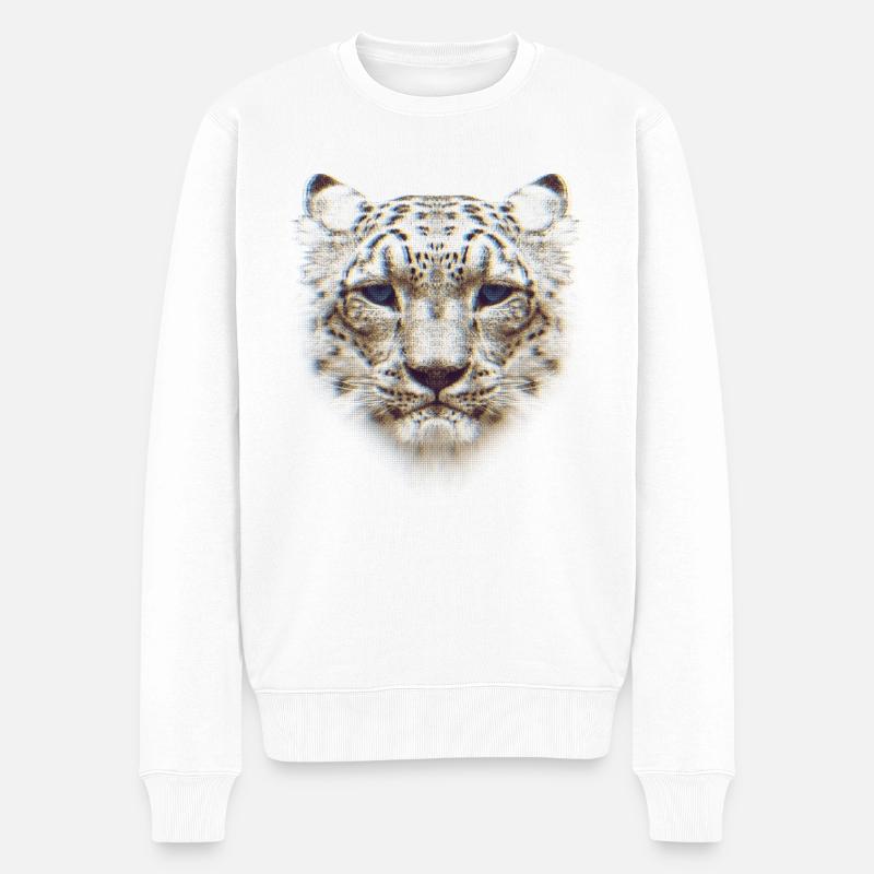 Schneeleopard mit blauen Augen. - Männer Premium Bio Pullover - Weiß