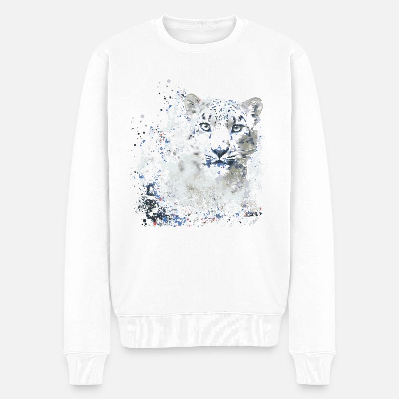 schneeleopard,katze,leopard, jaguar,weiss - Männer Premium Bio Pullover - Weiß