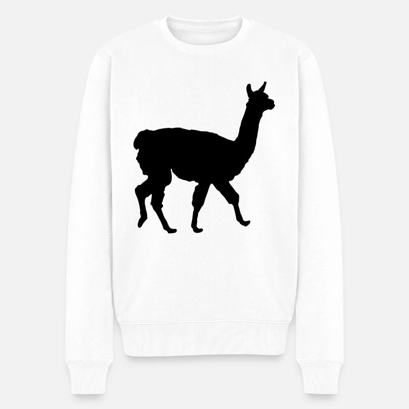 Lama Alpaga Silhouette Drôle Pas de Drame Lama - Pull Premium bio Homme - blanc