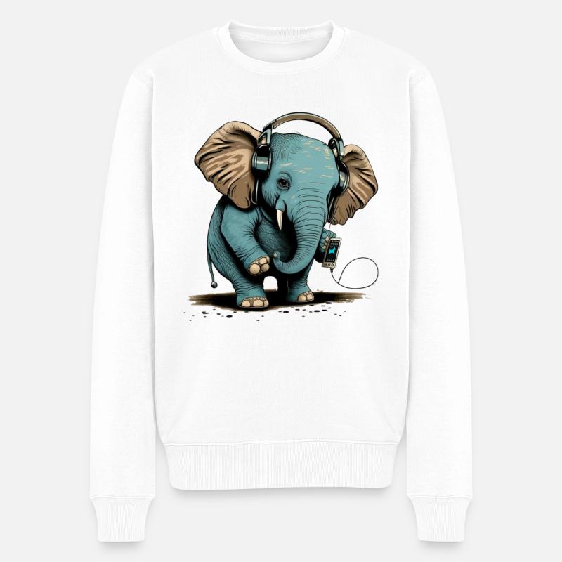 elephant headphones - Männer Premium Bio Pullover - Weiß