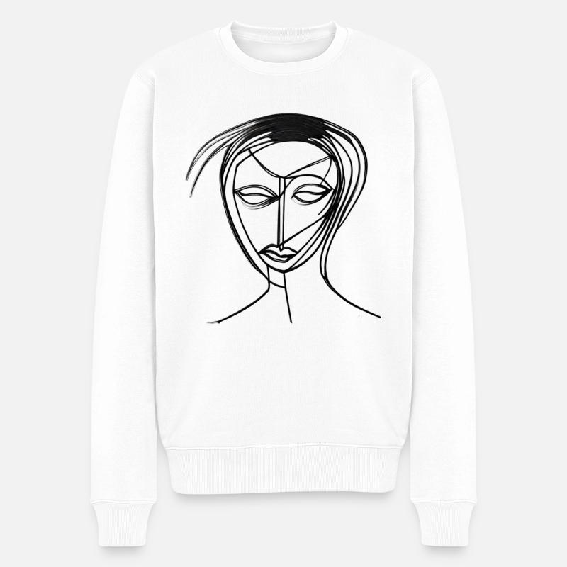Damen Kopf gezeichnet - Männer Premium Bio Pullover - Weiß