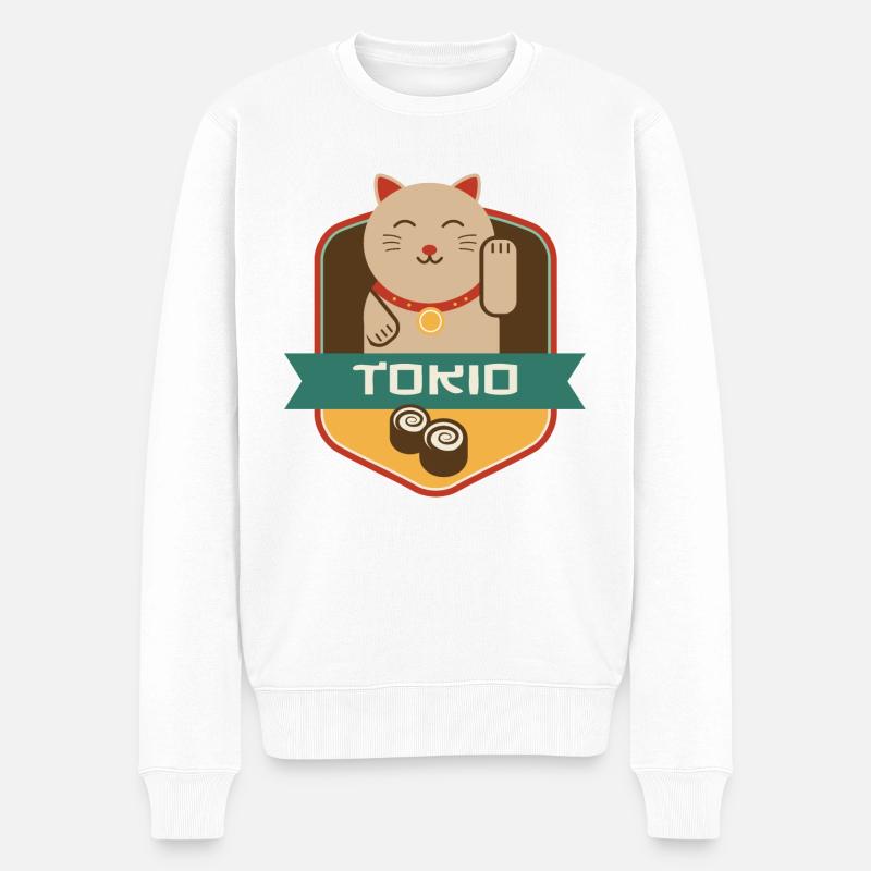 Katze in Tokio - Männer Premium Bio Pullover - Weiß