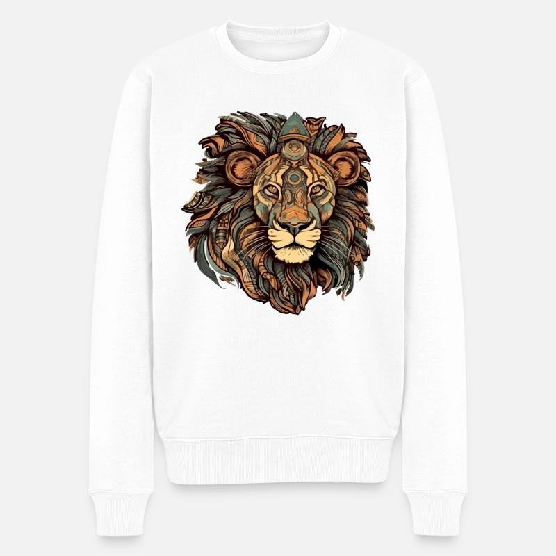 Makou der Löwe - Männer Premium Bio Pullover - Weiß