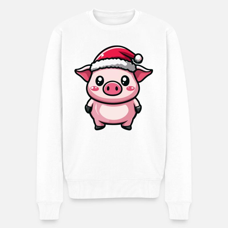 Schwein Weihnachten - Männer Premium Bio Pullover - Weiß