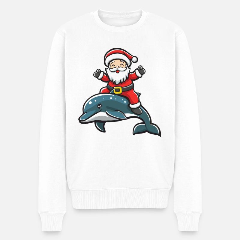 Delfin Weihnachtsmann Cartoon - Männer Premium Bio Pullover - Weiß
