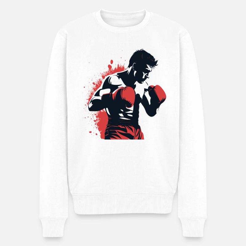 der Boxer in Rot - Männer Premium Bio Pullover - Weiß