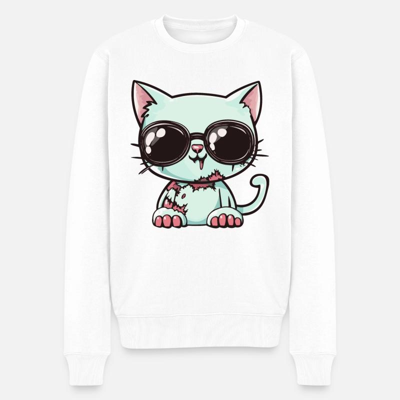 Chat Halloween Cool - Pull Premium bio Homme - blanc