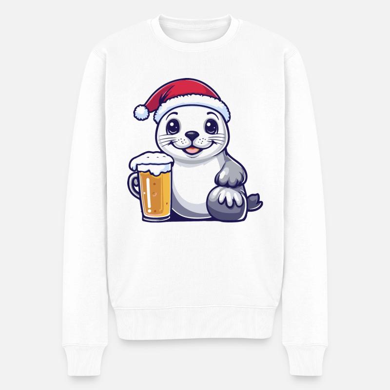 Robbe Tier Weihnachten Bier - Männer Premium Bio Pullover - Weiß