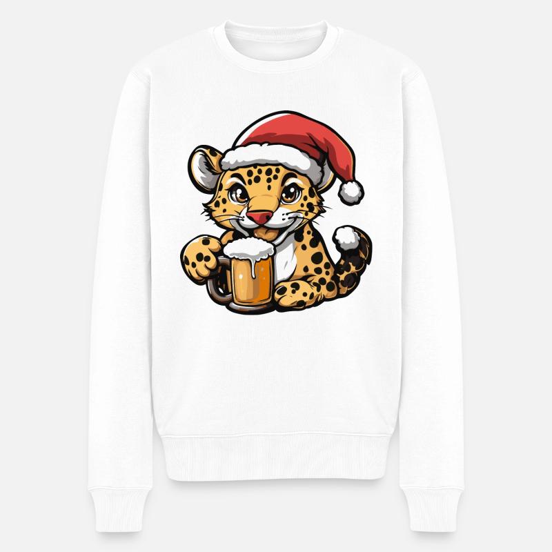 Leopard Weihnachten Bier - Männer Premium Bio Pullover - Weiß
