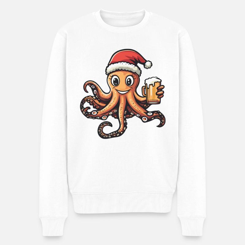 Oktopus Weihnachten Bier - Männer Premium Bio Pullover - Weiß