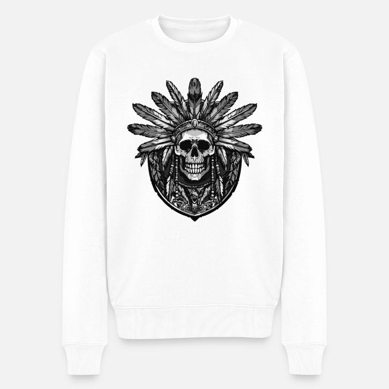 Häuptling Skull Wappen - Männer Premium Bio Pullover - Weiß