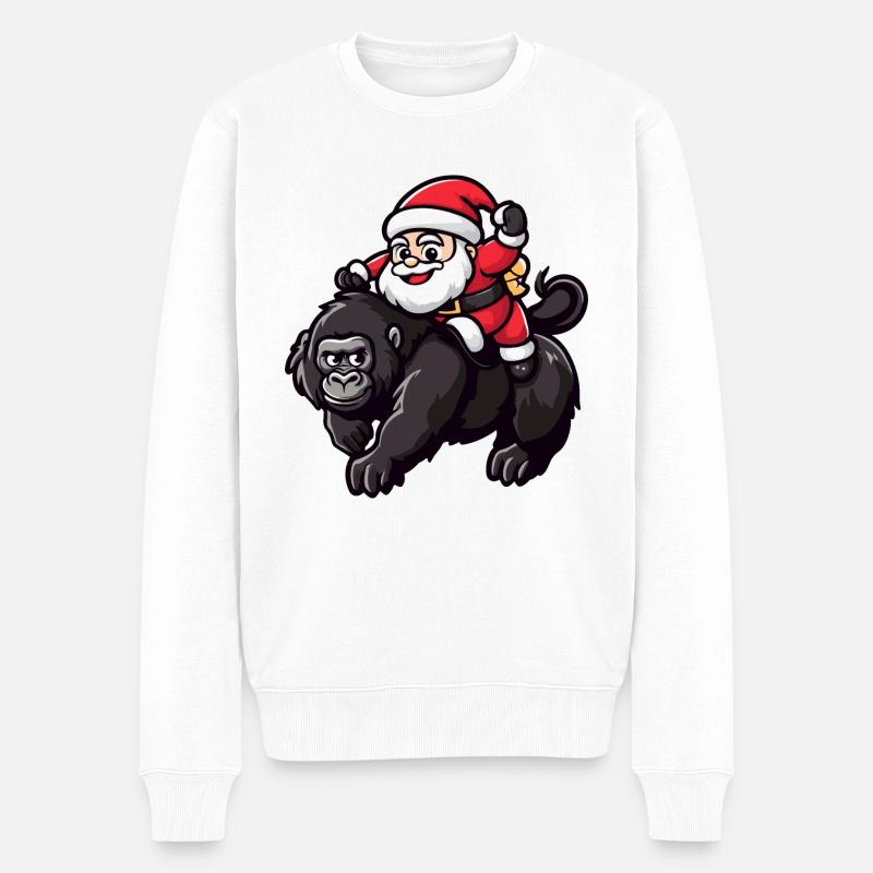 Gorilla Weihnachtsmann Cartoon - Männer Premium Bio Pullover - Weiß