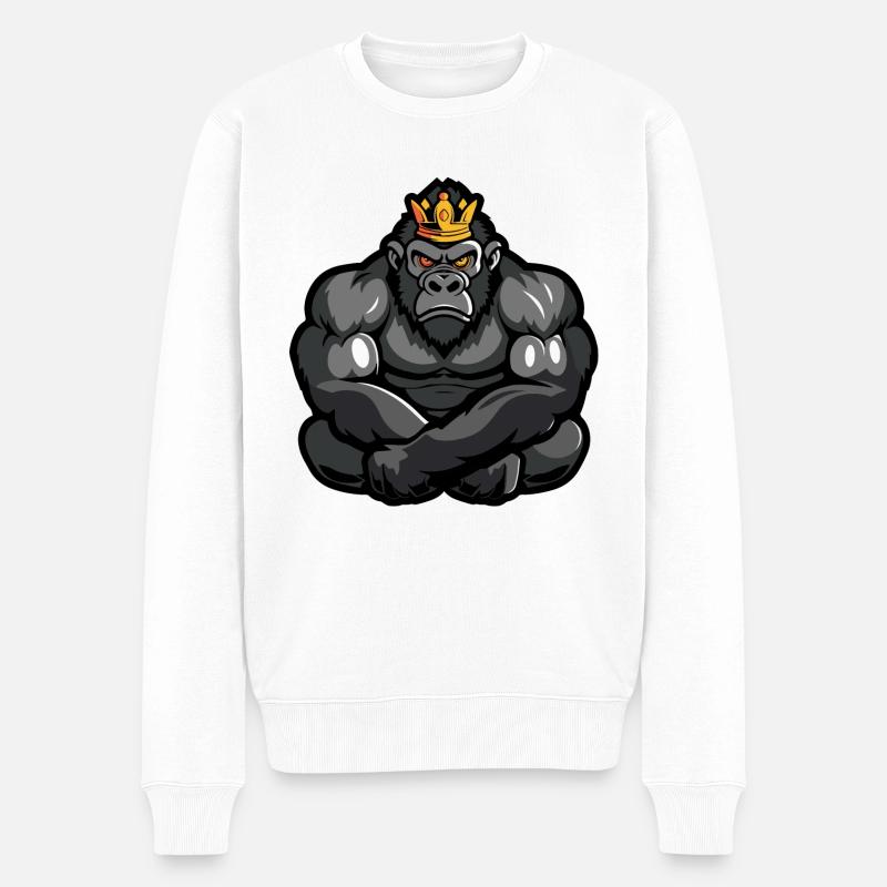 Gorilla Cartoon Krone - Männer Premium Bio Pullover - Weiß
