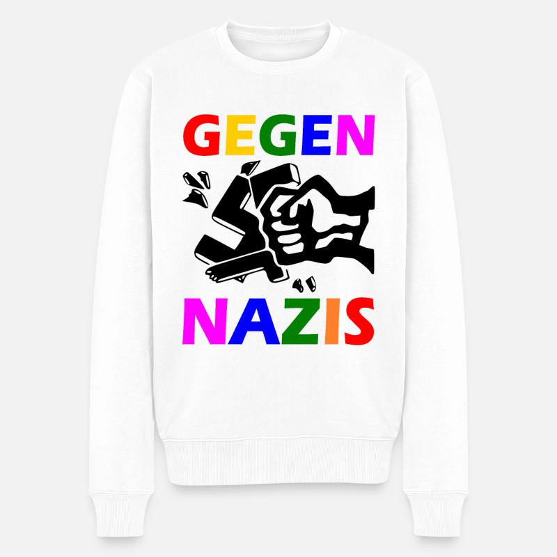 Gegen nazis - Männer Premium Bio Pullover - Weiß