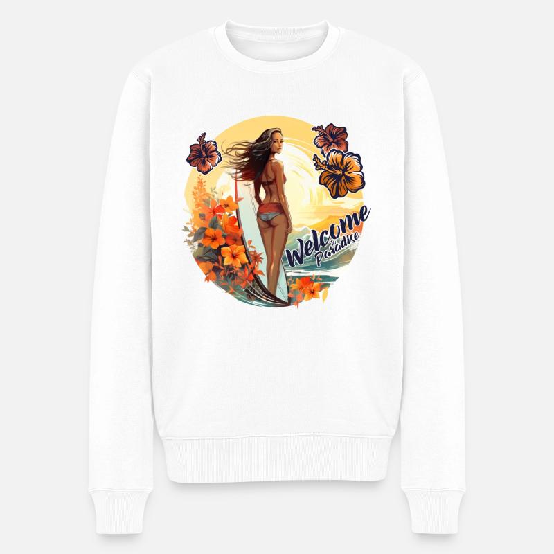 SURFING PARADISE!! - Männer Premium Bio Pullover - Weiß