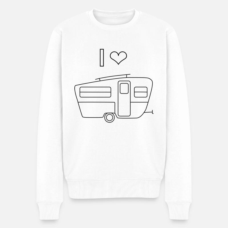 Ich liebe Campen - Wohnwagen - Männer Premium Bio Pullover - Weiß