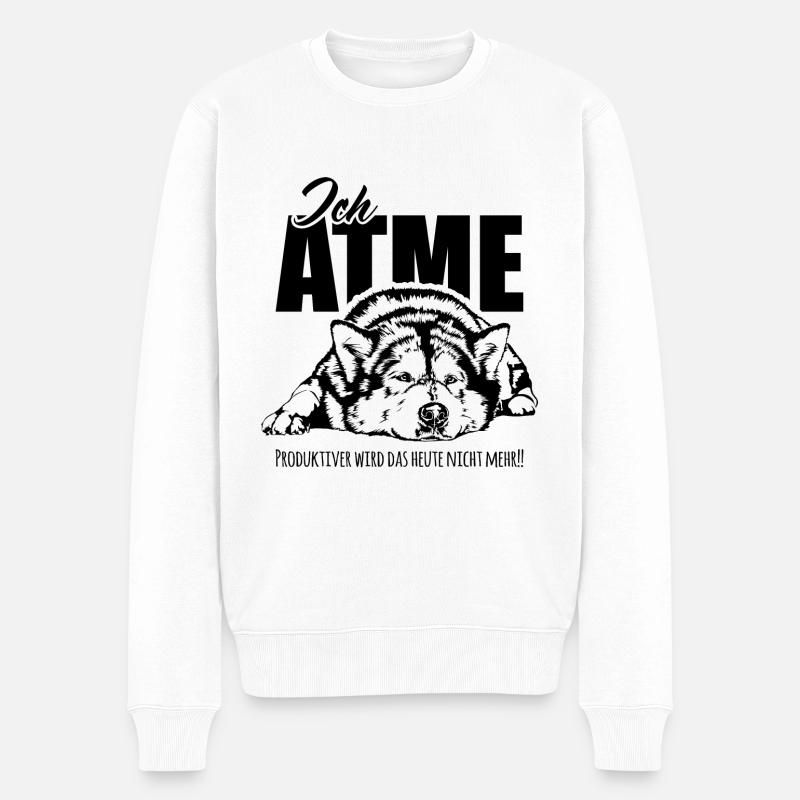 ALASKAN MALAMUTE ich atme Hunde Spruch Wilsigns - Männer Premium Bio Pullover - Weiß